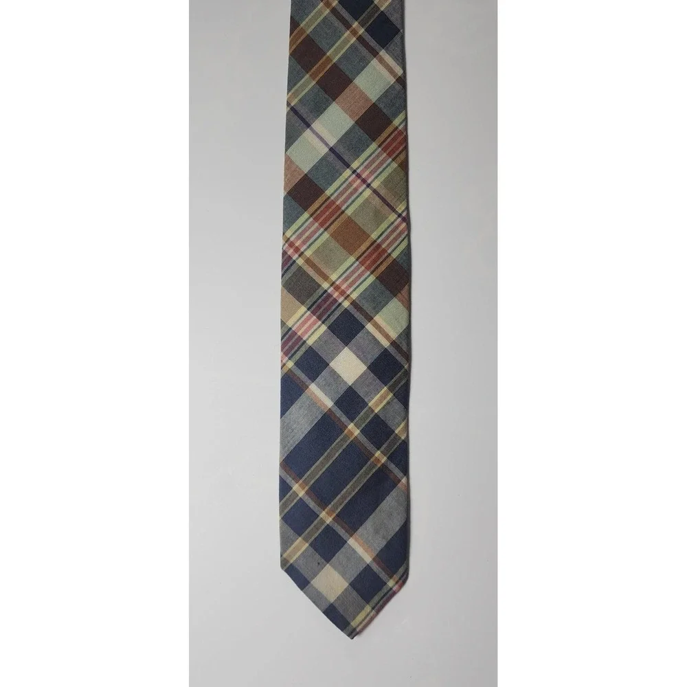 Polo Ralph Lauren Men's Tie Blue Brown Made in Italy Cotton Necktie Handmade Vtg